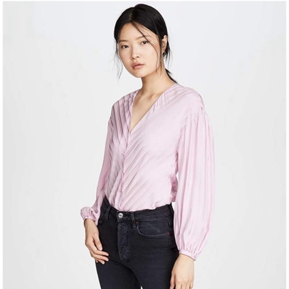 Joie Cadmar Striped Button Down Top Blouse Pink